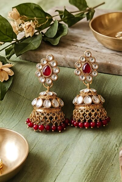 red drop dome jhumka earring maron