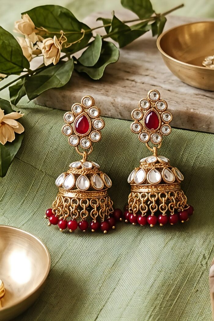 red drop dome jhumka earring maron